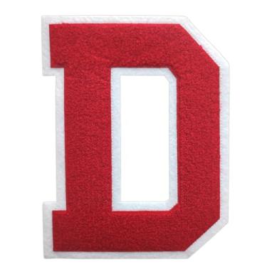 Imagem de 1 PÇ Patch de letra de chenille vermelho de 16,5 cm com borda branca – Remendos do alfabeto para roupas, jaquetas, mochilas, chapéus para decoração personalizada, nome personalizado e artesanato. (D)