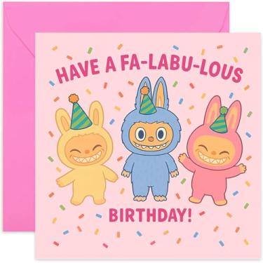 Imagem de Cartão de aniversário engraçado para meninas Her Friend, Fa-Labu-lous Birthday. La Monster Design, Daughter Granddaughter, Goddaughter, Sister, Besties BFF - quadrado, em branco por dentro com