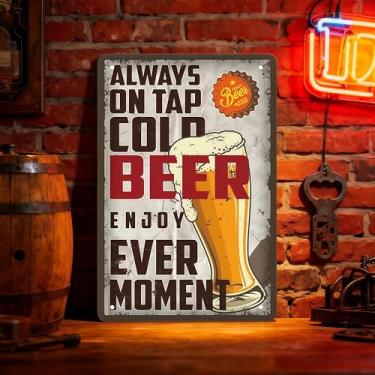 Imagem de 1 peça de arte de parede de metal de cerveja artesanal - Decoração de torneira vintage para Man Cave Bar, placa rústica de cerveja fria e bons amigos com detalhe de tampa de garrafa, cinza