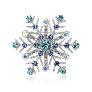 Imagem de RLHRNDE Broche de floco de neve de Natal para mulheres e homens delicados inverno aqua azul gelo azul-petróleo rosa zircônia cúbica acessórios de vestido de corpete crachá de natal aniversário joias