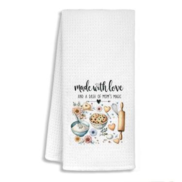 Imagem de STHTTSW Toalhas de cozinha para mãe, feitas com amor, presentes da filha e filho, presentes de panificação para mulheres, presentes para padeiros, toalhas de chá decorativas para decoração de cozinha