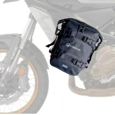 Imagem de UROUK Bolsa à prova d'água de 6 a 8 L com alça de ombro – Bolsa lateral para selim para motocicleta, armazenamento de PVC durável para para-choques, estrutura e montagem traseira