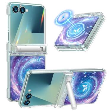 Imagem de KJSK Capa para Samsung Galaxy Z Flip 7, suporte integrado com proteção fosca Magsafe Slim à prova de choque, antiamarelamento, proteção de dobradiça embutida, rosa borboleta