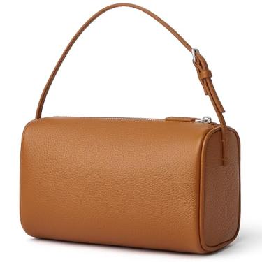 Imagem de DAILANDO Bolsa Hobo de couro pequena com alça superior para mulheres, bolsa tiracolo de designer mini barril Boston com alça bidirecional, Marrom, Small