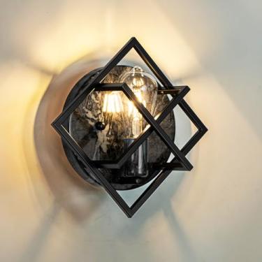 Imagem de fengkeDU Arandela Quadrada Com Textura De Mármore, Luminária Ferro 11,3", Acabamento Resistente À Ferrugem, Base E26 (Máx. 60 W) Para Sala Estar, Quarto, Hotel, Cafeteria, Fácil Instalação, Nível Co