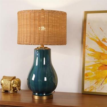 Imagem de Luminária de mesa contemporânea de cerâmica, estilo americano, luxuosa, com LED, para sala de estar, quarto, escritório, casa de campo, hotel ou mesa de cabeceira (Estilo 297)