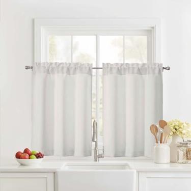 Imagem de Ebesto Cortinas pequenas naturais para janela 76 cm de comprimento, 2 painéis, filtro de luz de meia janela, pequenas cortinas com isolamento térmico para armário de porão de banheiro, bolso duplo, 5