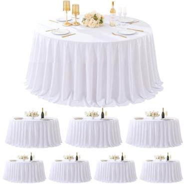Imagem de Besutolife Toalha de mesa redonda de 228 cm branca, pacote com 8 unidades, resistente a rugas e lavável, toalha de mesa circular decorativa 100% poliéster para casamentos, festas, banquetes, sala de