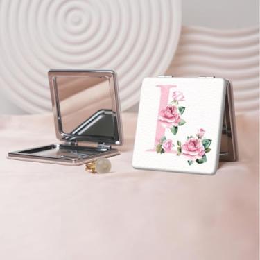 Imagem de Espelho de maquiagem portátil Flower Alphabet Series, mini espelho de maquiagem portátil dobrável, espelho de contorno quadrado portátil com dupla face, adequado para todos em várias ocasiões
