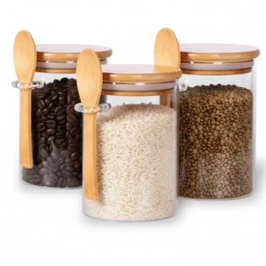 Imagem de Pote Hermético De Vidro Colher em Bambu 970ml 750ml 550ml Redondo (2,750ml)