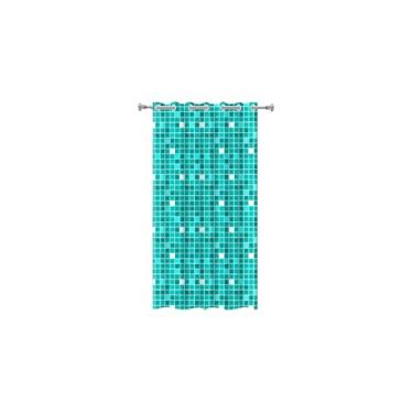 Imagem de Cortina de Box em PVC, Verde com Estampa de Pastilha, 138x198cm, Impermeável com Ilhós Reforçado para Banheiro