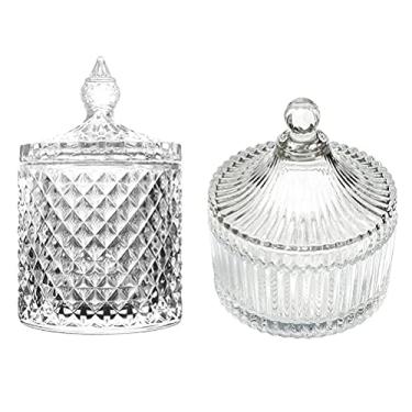 Imagem de BSNANCA Cesta de frutas estilosa, 2 peças, copo de vidro de cristal, criativo para sala de estar, pote de doces, prato de frutas secas, tigela de açúcar, tigela de frutas com tampa, copo de frutas