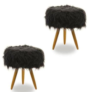 Imagem de Kit 02 Puff Magnus Decorativo Pé Palito Pelúcia Preta 50 Cm - Decore.C