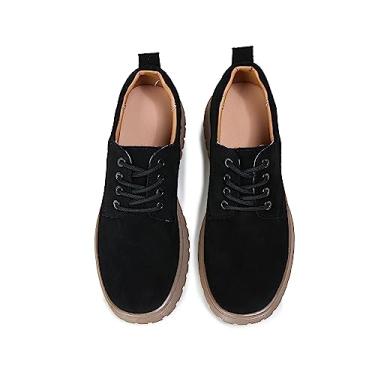 Imagem de Ruiatoo Sapato social feminino confortável com cadarço plataforma Oxford bico redondo sapato social Oxford, Preto - 1, 7