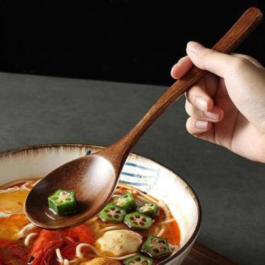 Imagem de Colher de madeira Colher de madeira para comer colher de sopa misturadora de bambu mexedores de cabo longo geleia de chá de café e sal de banho na cozinha Colher de mesa ecologicamente correta