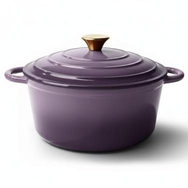 Imagem de Panela de forno holandês de 4,5 litros com tampa, forno holandês de ferro fundido esmaltado antiaderente para assar pão, resistente, panelas de cerâmica seguras para forno até 260 °C para assar