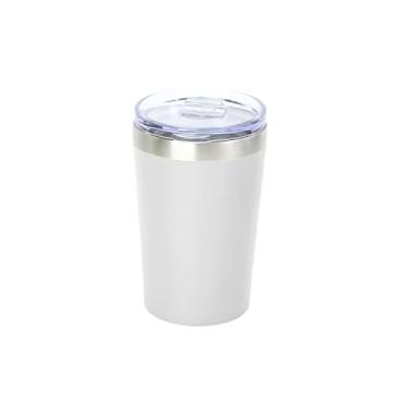 Imagem de Copo Térmico de Aço Inoxidável 350ml com Tampa Giratória Antiderrapante - Design Duplo Isolante e Impermeável (Branco)