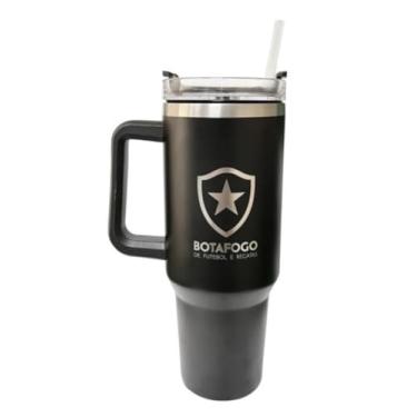 Imagem de Botafogo Caneca Térmica 1,2L, Inox, Parede Dupla, Tampa Rosqueável com Acesso para Canudo, Preta, 27x15x15 cm, 539g