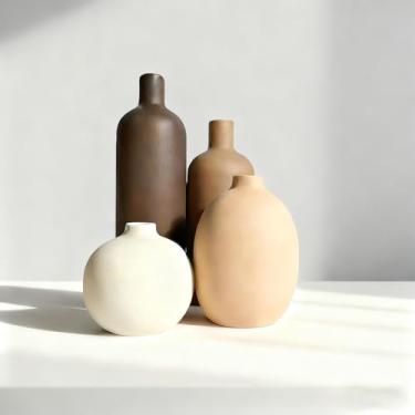 Imagem de NEBRYX Conjunto de vaso de cerâmica moderno – 4 peças de vasos decorativos rústicos para peças centrais de sala de estar boho, decorações de entrada, mesa de café, estante de livros, lareira