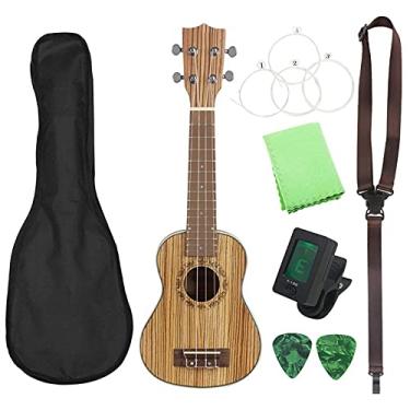 Imagem de Ukulele infantil 61 cm Ukulele corda havaiana zebra madeira ukulele soprano mini conjunto de guitarra saco de piano (cor: Conjunto de ukulele de 61 cm)