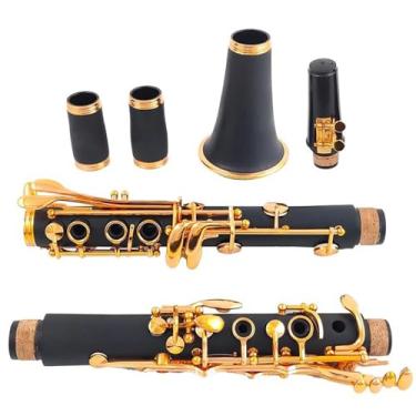 Imagem de Esmalte corporal de tubo de resina ABS dourado 17 teclas Bb Tone Clarinete com bolsa de lona e acessórios