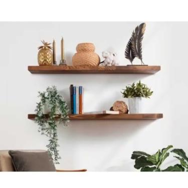 Imagem de Prateleira Invisível Suspensa de Madeira – Flutuante Moderna e Minimalista para Sala e Quarto (Com4 Envelhecida 40cm)