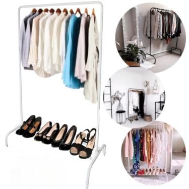 Imagem de Organizador De Roupas Cabideiro De Chão Arara Com Sapateira Em Aço Desmontável