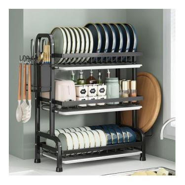 Imagem de HGTRH Escorredor de louça de 3 níveis, escorredor de pratos com bandeja de drenagem removível, suporte de utensílios de mesa, prateleira de tábua de cortar sobre a pia, organizador de escorredor de