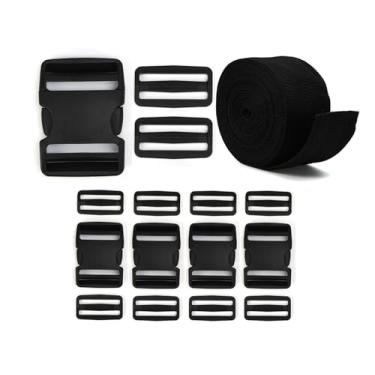 Imagem de TAYEEL Kit combo de alças e fivelas de 5 cm: correias de nylon de 6 metros, pacote com 5 fivelas de liberação rápida e 10 deslizes triplos - sem costura ajustável para bagagem, mochila, rede (ZD 5.0-5