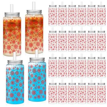 Imagem de Romooa Pacote com 24 copos reutilizáveis de Natal a granel copos de plástico de 382 g com tampas e canudos, conjunto de festas reutilizáveis, garrafas de água para bebidas de festa