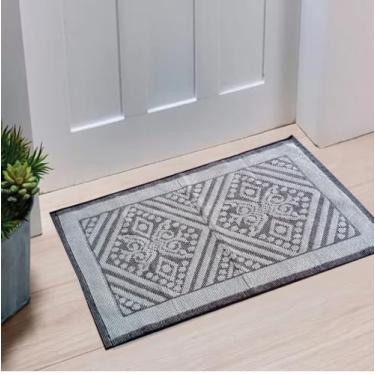 Imagem de Tapete Atoalhado ISTAMBUL, Bege, Cinza Claro, Cinza Escuro, Marrom, com Padrão Geométrico, Lavável na Máquina, 82cm x 52cm (Marrom)