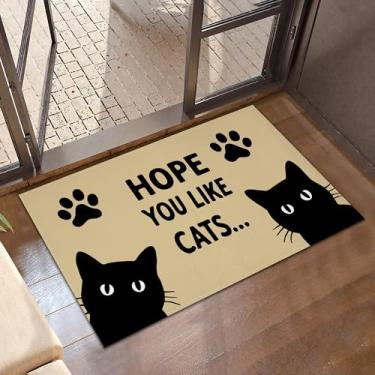 Imagem de CXULIN Tapete de porta, tapetes pretos para porta da frente, antiderrapante para família de gatos discretos, ambientes internos e externos, tapete de boas-vindas para entrada, varanda, corredores