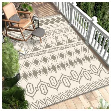 Imagem de SPXMQSS Tapetes de jardim ao ar livre, tapete antiderrapante grande, resistente ao desgaste, fácil de limpar para acampamento, deck, varanda, varanda, bege A 180 x 280 cm