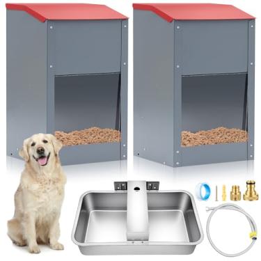 Imagem de Willinglong 2 alimentadores automáticos para cães e 1 dispensador de água, 11,3 kg, alimentador de alimentos por gravidade para cães de raças grandes, bebedouro automático de animais de estimação de 6