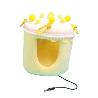 Imagem de IEUDNS Casinha de inverno aquecida e aconchegante para pássaros, em formato de bolo, ideal para gaiolas de calopsitas e papagaios, Amarelo