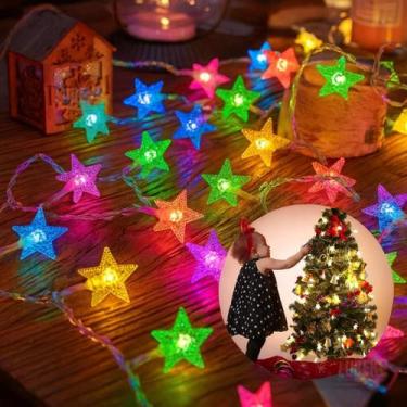 Imagem de Pisca Estrela Led 2 Metros 8 Estrelas Decoração De Natal Pilha AA - Se