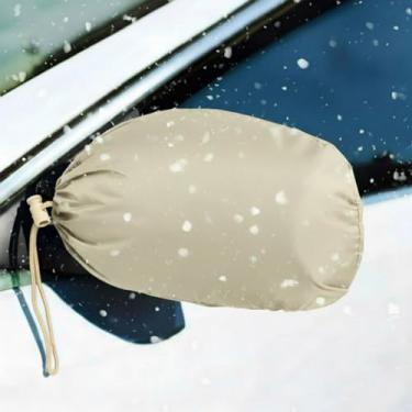Imagem de Frienda 2 peças capa de espelho retrovisor lateral capa de proteção traseira automotiva espelho de neve gelo acessórios traseiros tamanho universal para carros (bege)