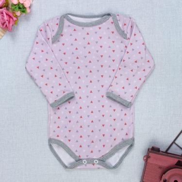 Imagem de Body Bebê Rosa Manga Longa Menina Minimalista - Estampa Triângulos