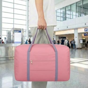 Imagem de Bolsa de viagem leve e dobrável – Mala de mão compacta para viagens noturnas, bolsa unissex para fim de semana, rosa, Esportes