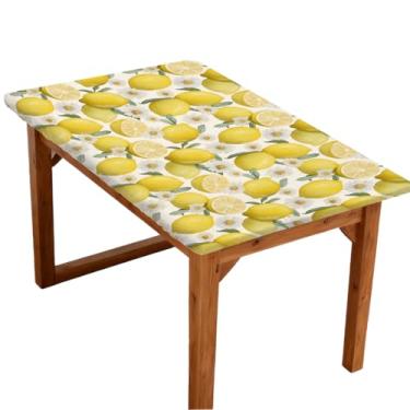 Imagem de Toalha de mesa retangular com borda elástica para 1,2 m, toalha de mesa de piquenique primavera verão flor de limão à prova de vento à prova d'água lavável para jantar, acampamento, festa ao ar livre