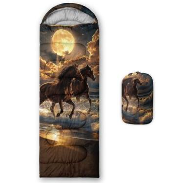 Imagem de AILONEN Sacos de dormir de cavalo marrom galopante para adultos e crianças, 3 estações de clima frio e quente, sacos de dormir à prova d'água para acampamento - leves para acampamento, caminhadas