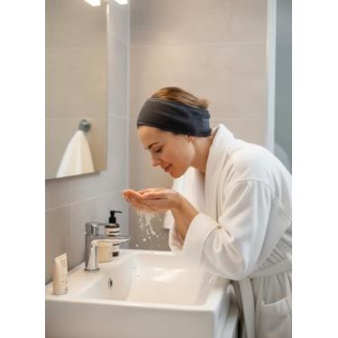 Imagem de Faixa de cabeça ajustável para spa facial para maquiagem e cabelo, toalha macia para lavar o rosto, chuveiro, ioga, preta