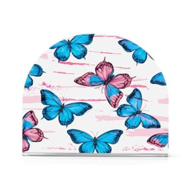 Imagem de Qilmy Porta-guardanapos de borboleta azul, porta-guardanapos de acrílico transparente para mesa, suporte de guardanapo de coquetel de papel de seda para cozinha, dispensador de guardanapos de jantar