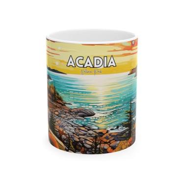 Imagem de Scacco Matto Caneca Acadia Fall Colors – Caneca de café de cerâmica com paisagem de outono em acrílico abstrato, 325 g ou 425 g