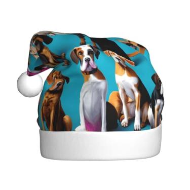 Imagem de SKKNT Many Beagle Patterns Print Adult Christmas Hat Festive Costumes Santa Hats Trim Ball Holiday Parties New Year
