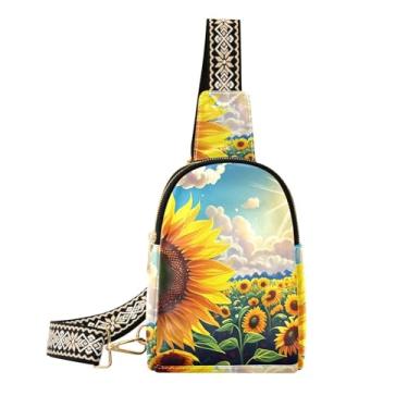 Imagem de CEBUGI Bolsa tiracolo feminina de girassol para mulheres, pochete transversal de couro, para caminhadas, viagens ao ar livre