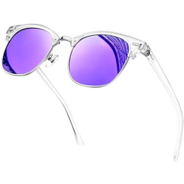 Imagem de KANASTAL Óculos de Sol Roxo Espelhado Feminino Polarizado Masculino Proteção UV400 Oculos Meia Armação Transparente Quadrado Clássico Retro Vintage Purple Sunglasses para Pesca Viagens -Violeta
