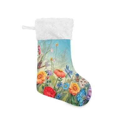 Imagem de xigua Meia de Natal com flor colorida personalizada grande para pendurar presente de Natal para decoração de festa de férias em família, decoração de lareira