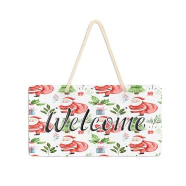 Imagem de Burbuja Placa de boas-vindas de Papai Noel para porta da frente, placa de boas-vindas de PVC para decoração de férias, 15 x 28 cm