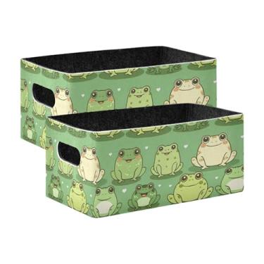Imagem de xigua Conjunto de 2 caixas de armazenamento de sapos de desenho animado, cubo de armazenamento dobrável, organizador de cestas de armazenamento para brinquedos, livros, prateleiras, armário